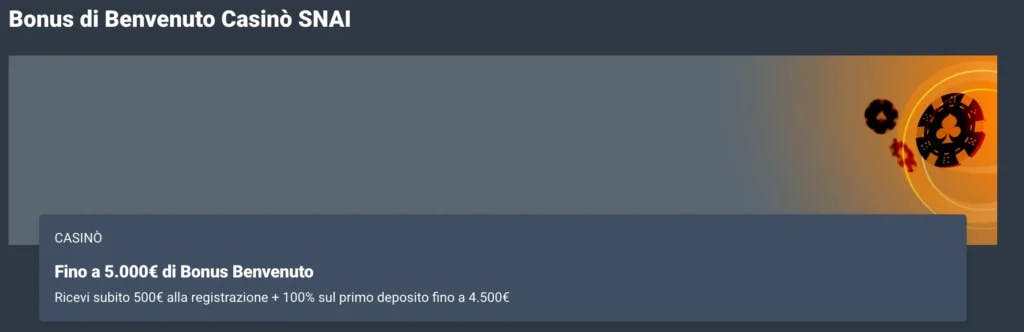 Bonus casinò benvenuto di Snai.it