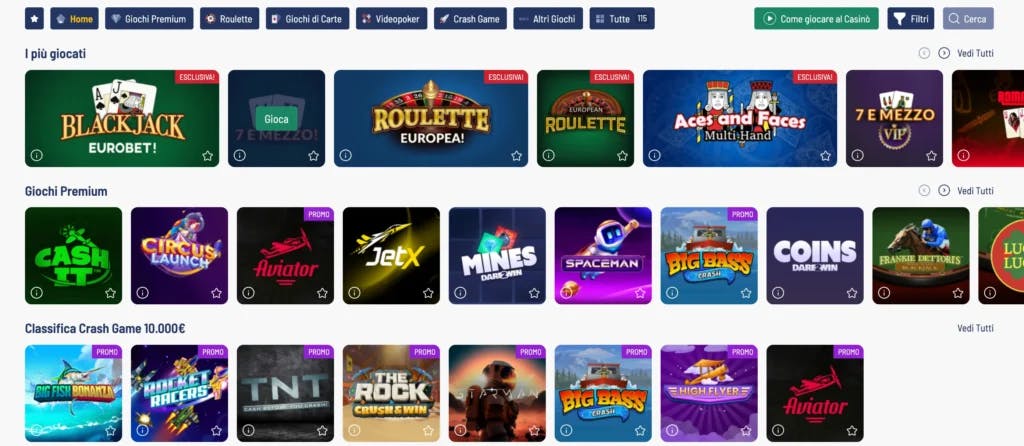 Giochi da casinò disponibili su Eurobet
