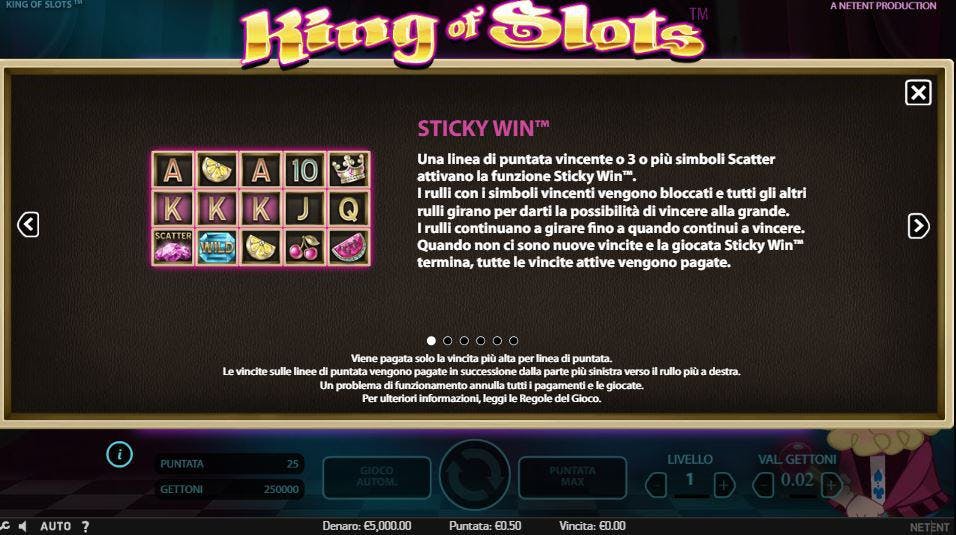 Tabella dei pagamenti della slot King of Slots