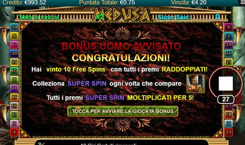 Oltre al gioco normale, a Medusa hai la possibilità di vincere delle partite bonus