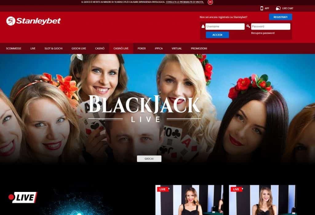 Il casino dal vivo di Stanleybet presenta diversi tavoli virtuali