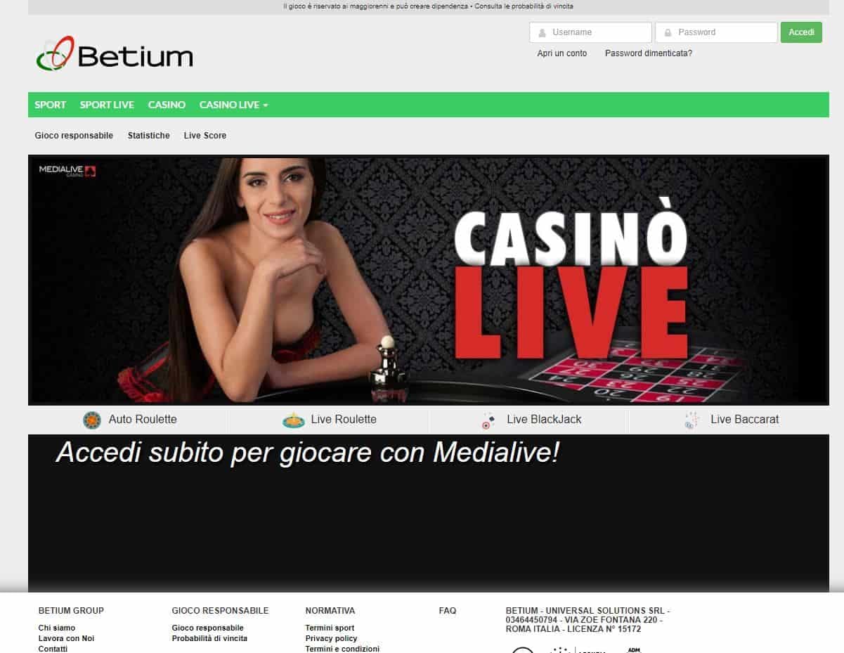 Il casino dal vivo di Betium presenta diversi tavoli virtuali