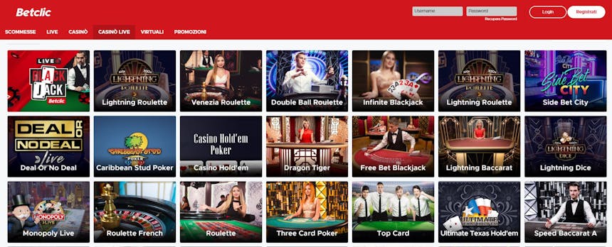 Il casino dal vivo di Betclic presenta diversi tavoli virtuali