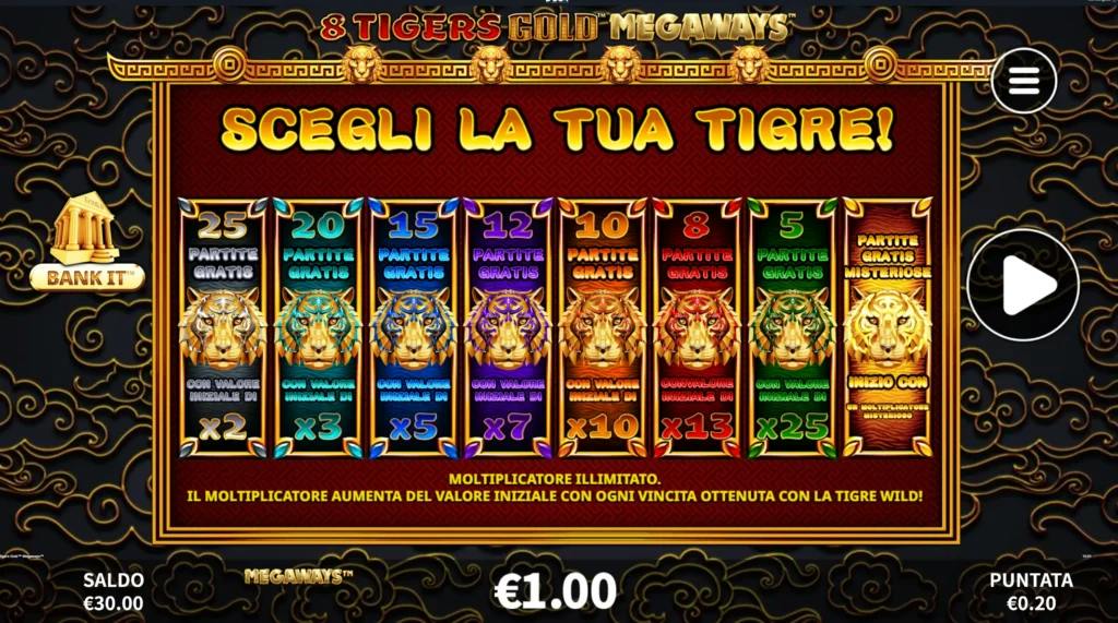 Funzioni bonus: 8 Tigers Gold Megaways