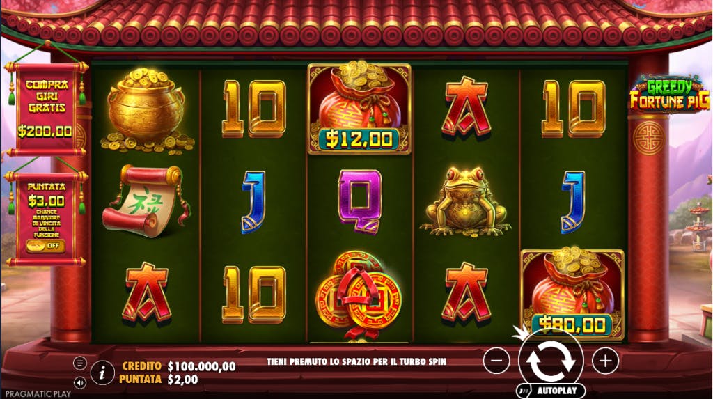 Gioco base della slot Greedy Fortune Pig