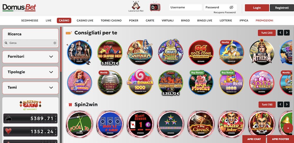 Varietà di Giochi su DomusBet Casinò