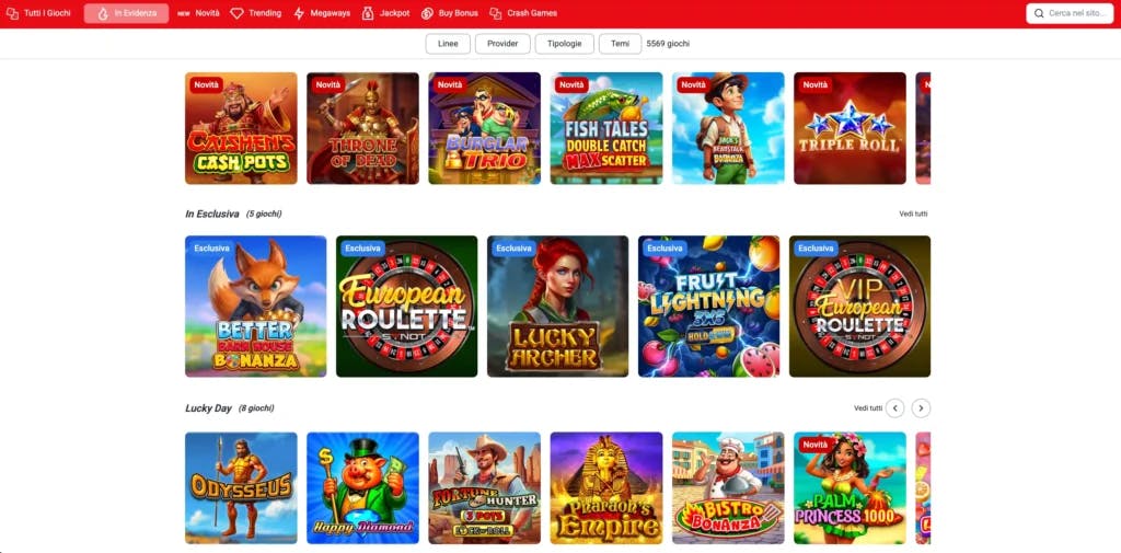 Sezione dei giochi di Sportium.it