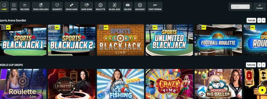 Giochi del casinò live su DAZN Bet Italia