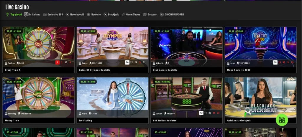 Sezione casinò live: 888 casinò