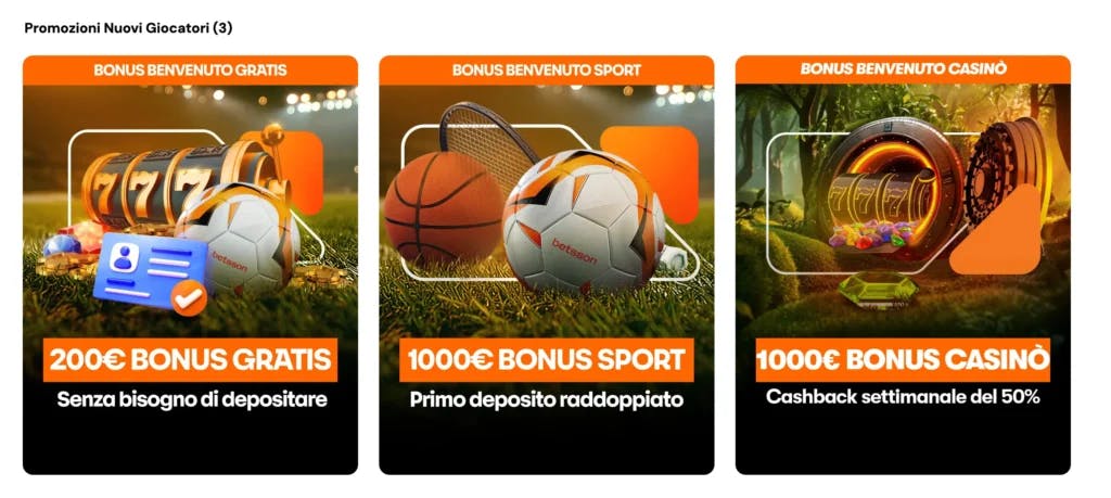 Le offerte di benvenuto casinò e sport di Betsson Italia