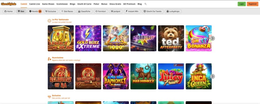 La sezione slot di Gioco Digitale casinò