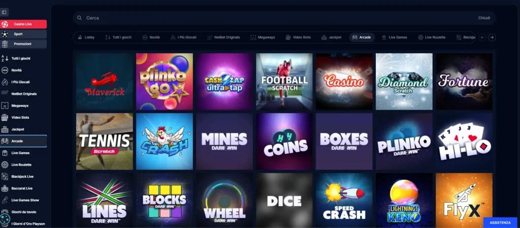 Sezione arcade di NetBet casinò online