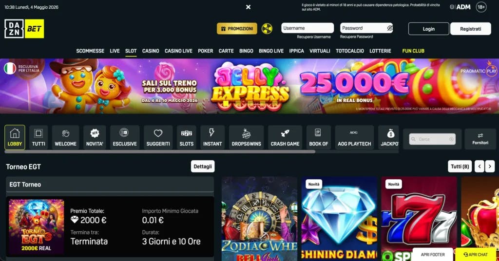 Screenshot dei giochi disponibili su DAZN Bet