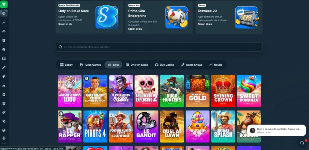 Sezione delle slot machine di Stake casinò