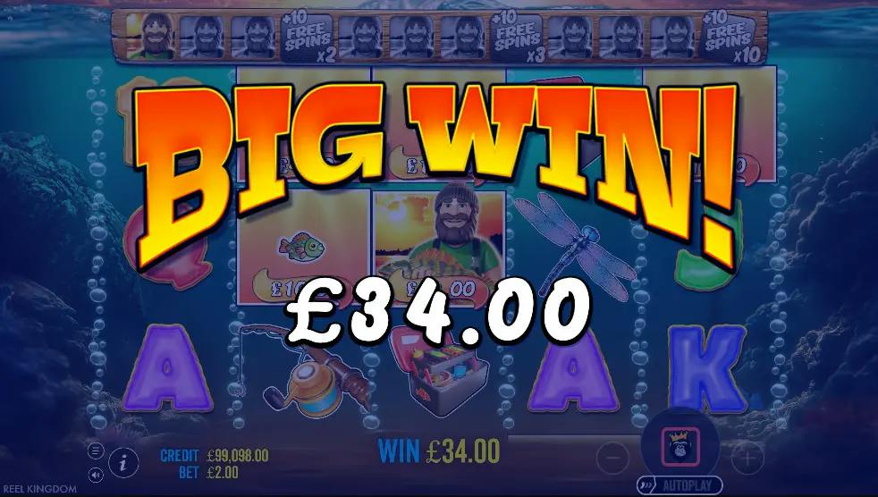Vincita di 34€ alla slot Big Bass Bonanza 1000
