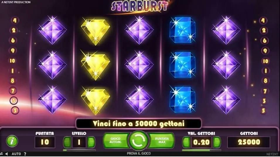 Schermata di gioco di Starburst slot
